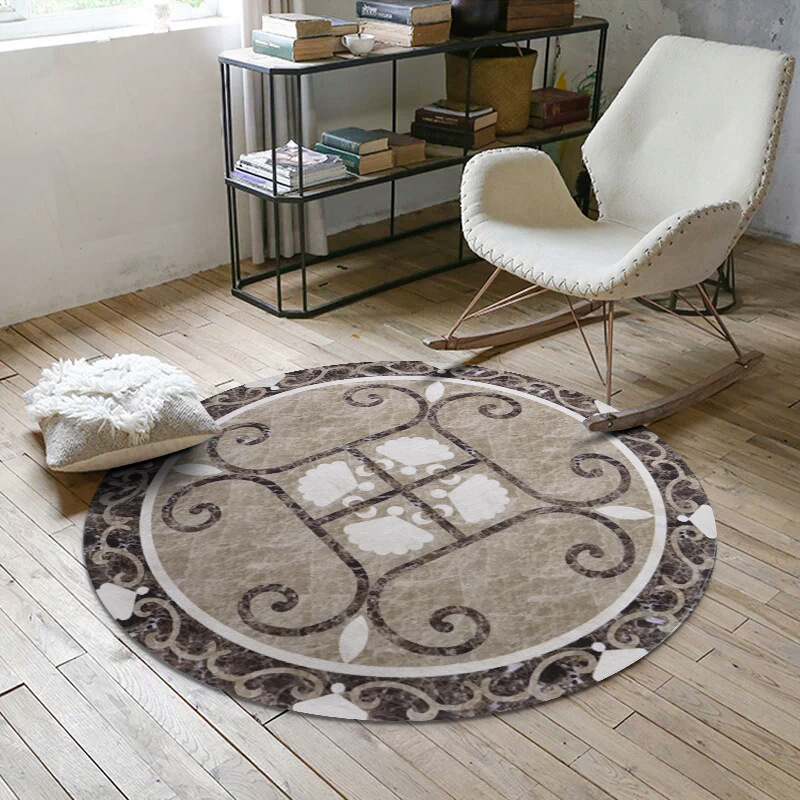 

Cilected Retro Pattern Round Carpets Entrance Door Mat Bedroom Anti-Slip Floor Mat Kids Room Play Computer Chair Area Rug, Color1