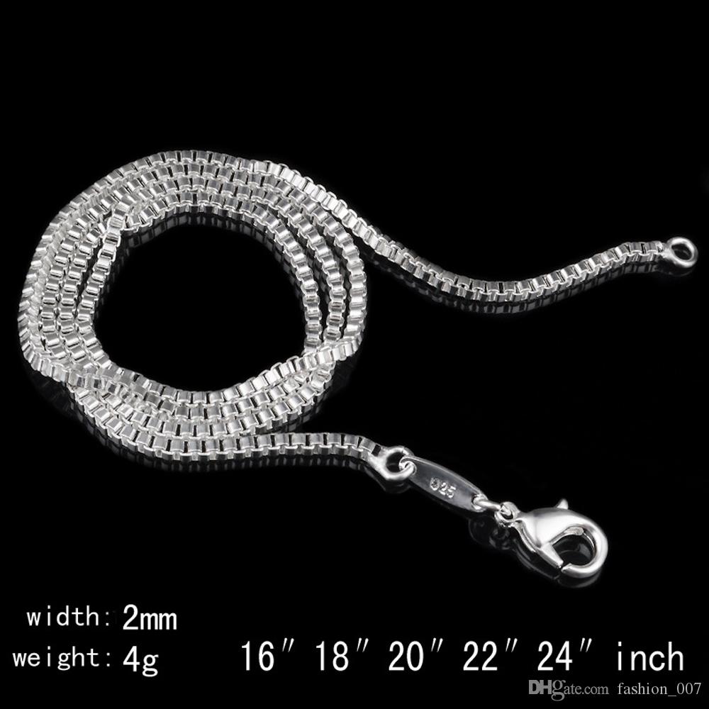 

1pcs High Quality 2MM Silver Box Chain Necklace for Kids Children Boy Girls Womens Mens Silver fashion Jewelry 2019 KASANIER