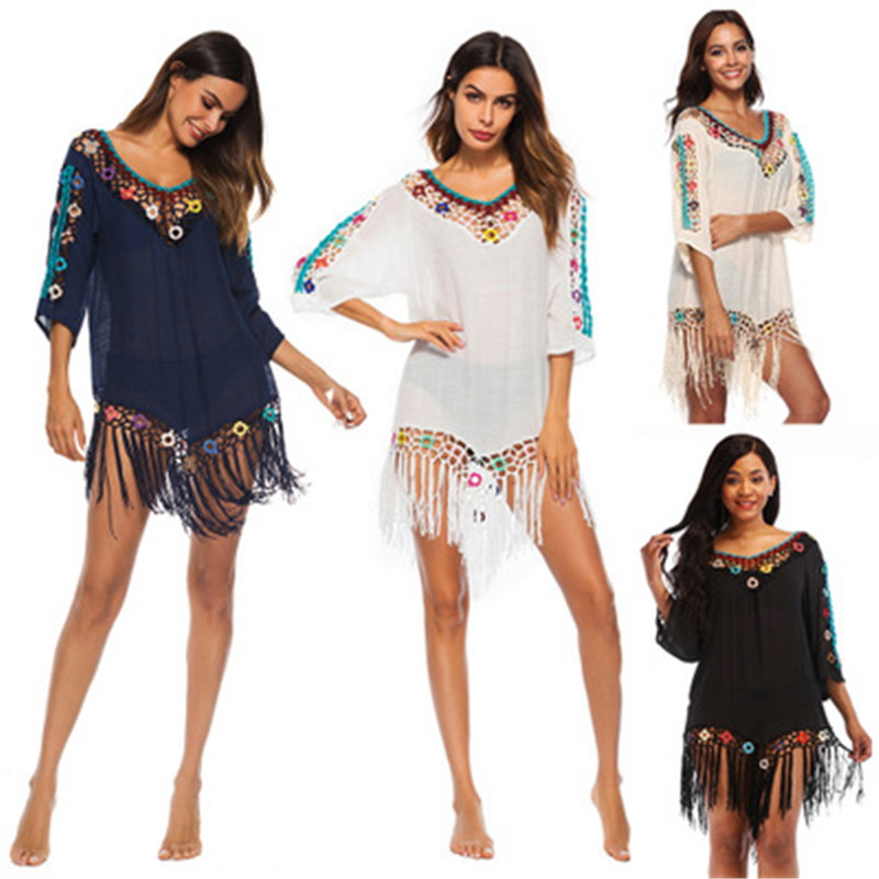 

Sexy Beach Dresses Womene Summer Bathing Suits Cover Up Beachwear Fashion Ladies New Bikini Cover Up Tassel Brazillian Tunic