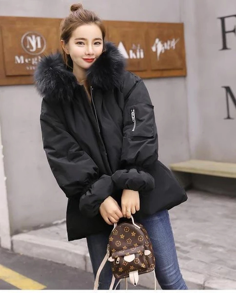 

Winter Jacket Women Big Real Raccoon Fur White Duck Down Hooded Parkas Female Slim Short Snow Down Outwear, Beige