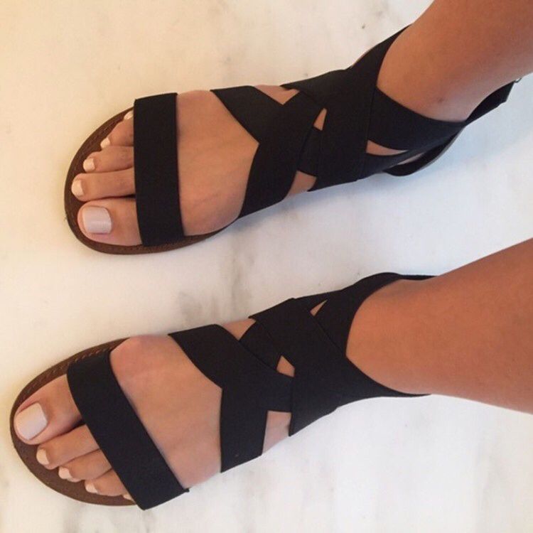 

Large Size Flat Bottom Cross Elastic Zipper Roman Sandals Female Soft Bottom Summer Shoes Woman Sandalias De Verano Para Mujer, Black