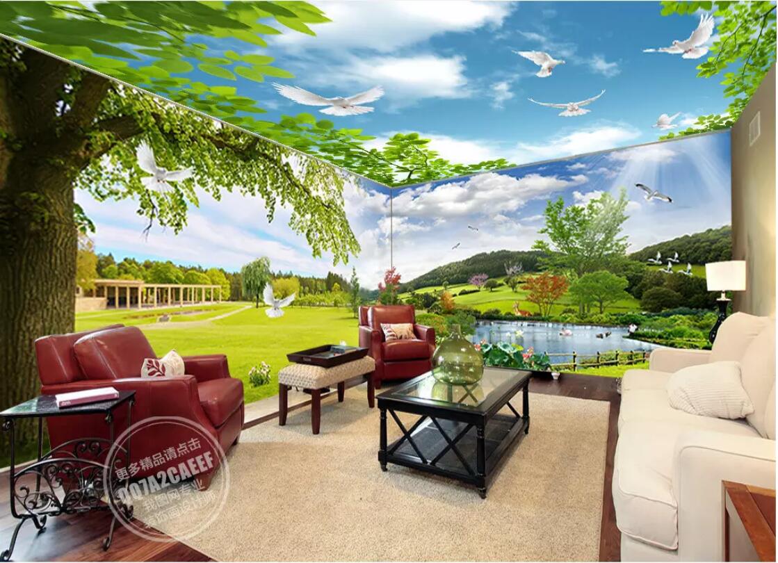 

3d wallpaper custom photo mural Green fresh forest park landscape full house theme space decorative painting wall art canvas pictures, Non-woven fabric