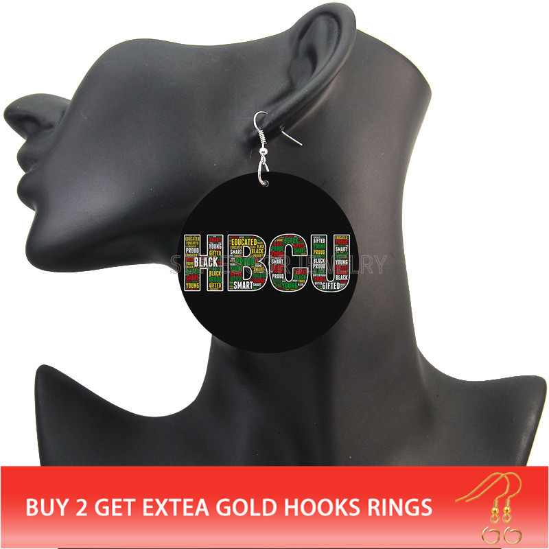 

SOMESOOR Painting HBCU Black Sayings Artstic Wooden African Earrings Educated College Smart Afro Wood Jewelry For Women Gifts