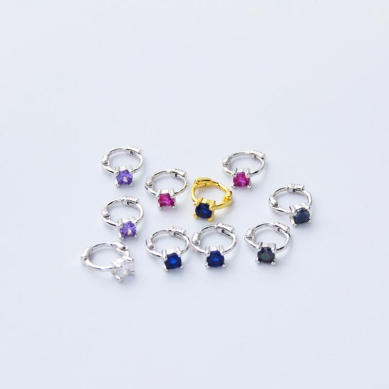 

Hoop & Huggie 925 Sterling Silver Earrings Fashion Mini Quartet Zircon Ear Ring Bone Buckle Concise Personality Women Girl Jewelry