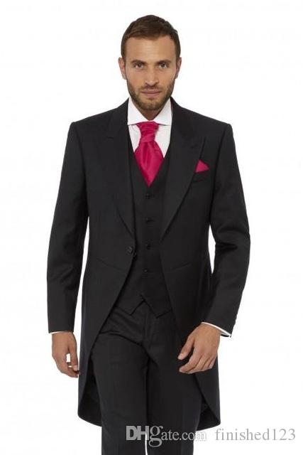 

New Arrival One Button Black Groom Tuxedos Peak Lapel Groomsmen Men Wedding Party Suits (Jacket+Pants+Vest+Tie) NO:2178, Same as image