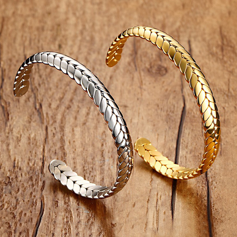 

Hot Selling Female Fashion Silver Gold-Color Stainless Steel Wheat Bangle Bracelet for Women
