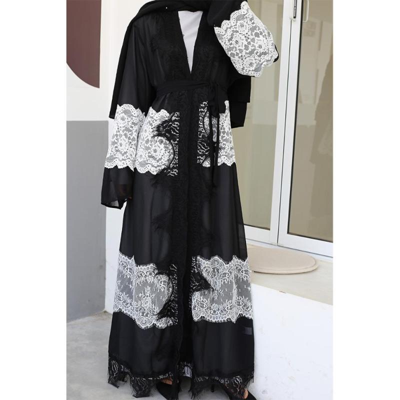 

Abaya Kimono Kaftan Lace Black Robe Femme Dubai Muslim Cardigan Hijab Dress Abayas For Women Marocain Qatar Islamic Clothing