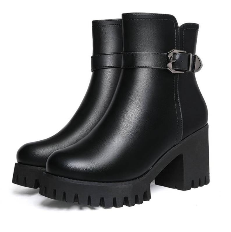 

Women Ankle Boots botas mujer leather Dropshipping 2019 Winter Women Boots With fur Ladies Shoes Plus Size black