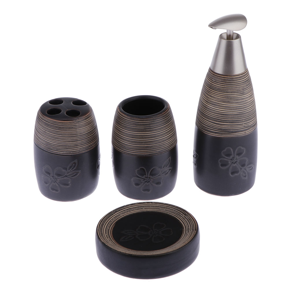 

set of 4 textural bathroom dispenser toothbrush holder cup soap dish