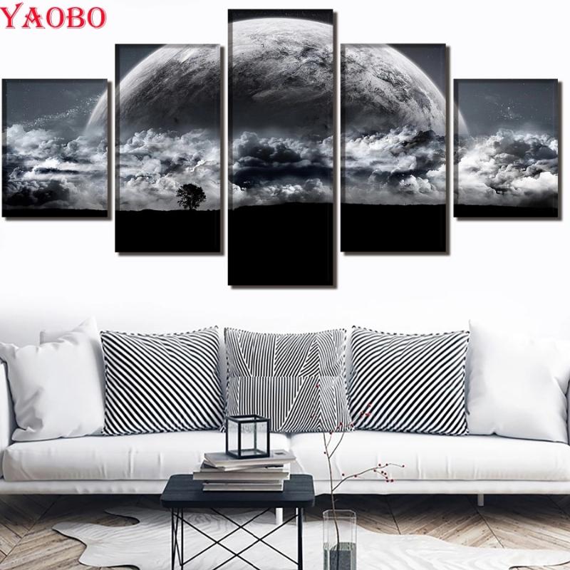 

5pieces 5d diy diamond painting Moon landscape diamond mosaic resin drill square/round embroidery sale Mother's Day gift