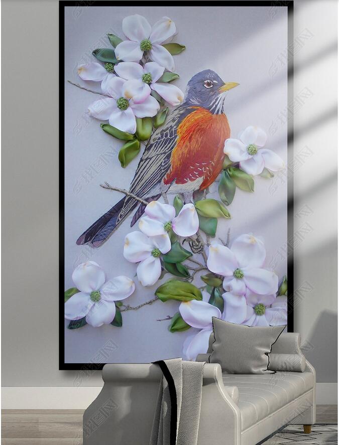 

3d wallpaper custom photo 3D three-dimensional floating flower bird porch background wall decoration painting muals wall paper for walls 3 d, Sky blue