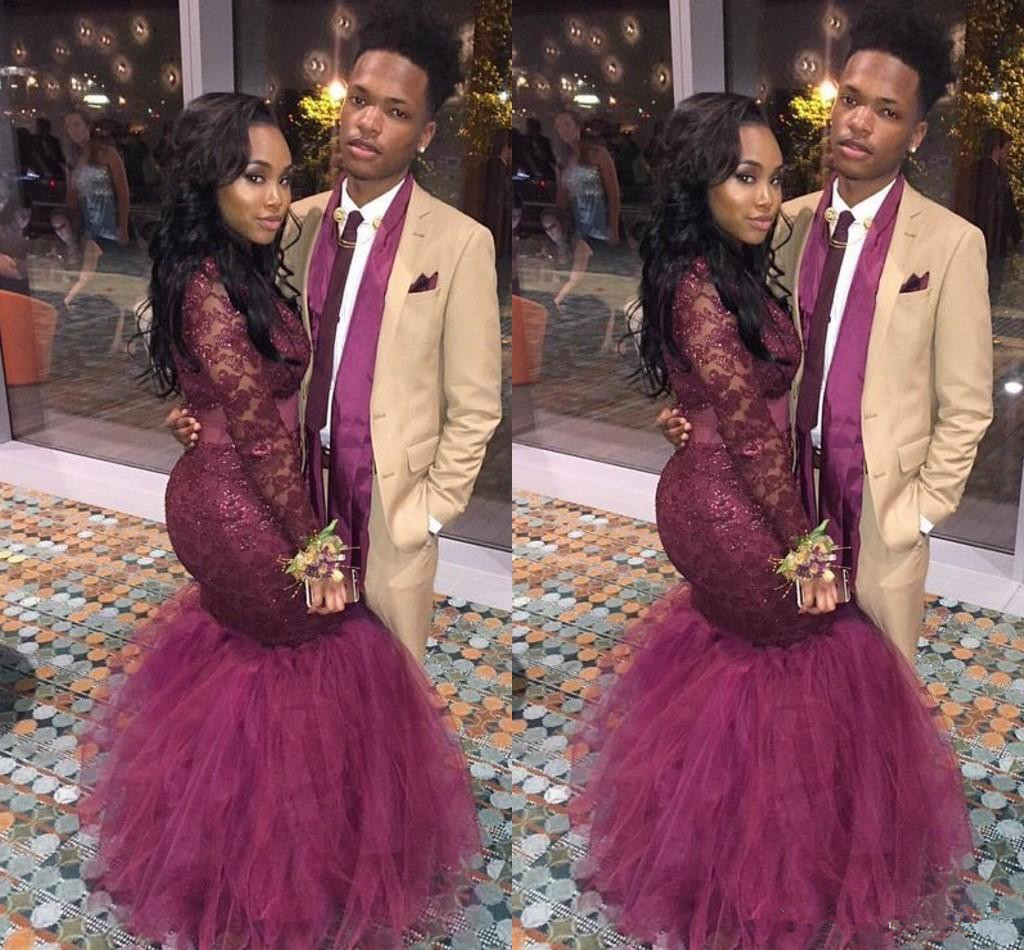 

2019 Burgundy Mermaid Prom Dresses Dubai Long Sleeves Illusion Bodice Evening Gowns Red Carpet Vestidos De Fiesta Celebrity Dresses, Same as picture