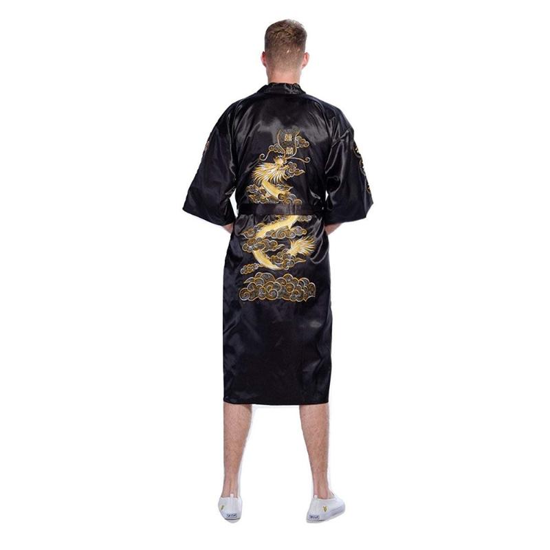 

Summer New Long Men Robe Sexy Loose Kimono Bathrobe Gown Negligee High Quality Embroidery Dragon Lounge Intimate Lingerie, Black b