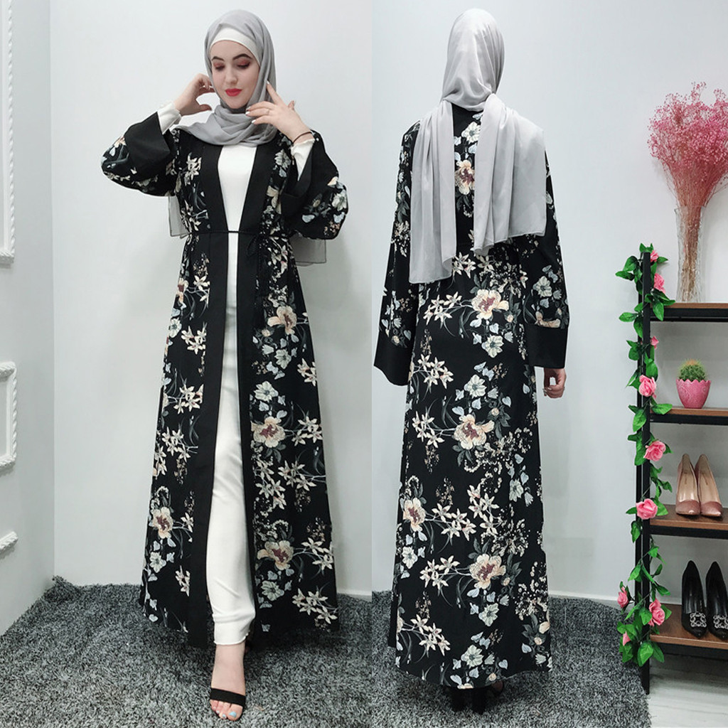 

2019 ISHOWTIENDA Brand Summer Muslim clothes Muslim Women Long Maxi Dress Robe Abaya Islamic Flower Dubai Cardigan Ramadan S-2XL