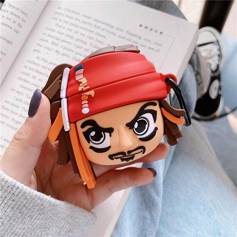 

Case For Airpods 1 2 Cute Cartoon Pirate Captain 3D Protective Cover Soft Silicone Wireless Bluetooth Headphone Case Coque