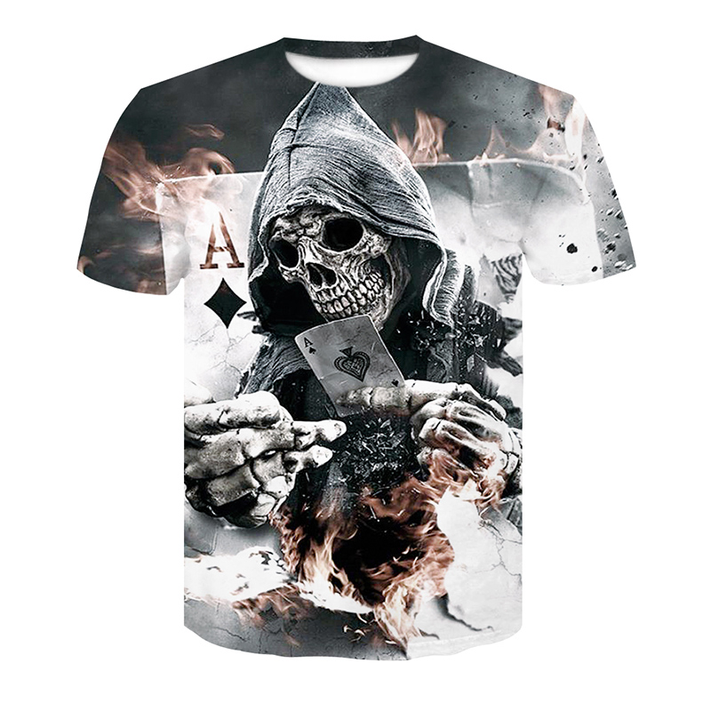 

2018 New Mens Summer Skull Poker Print Men Short Sleeve T-shirt 3D T Shirt Casual Breathable T-shirt Plus-size, 30