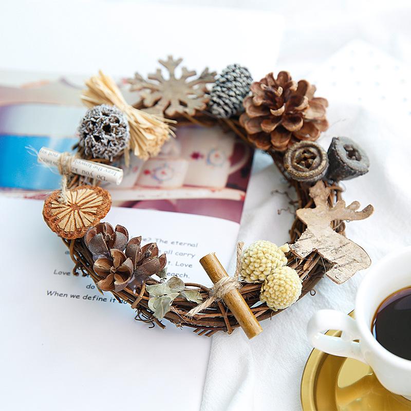

1PCS Wooden Artificial Wreath Festive Garland Rattan Rings DIY Door Hanging Ornaments Christmas Festival Party Home Decor 12CM