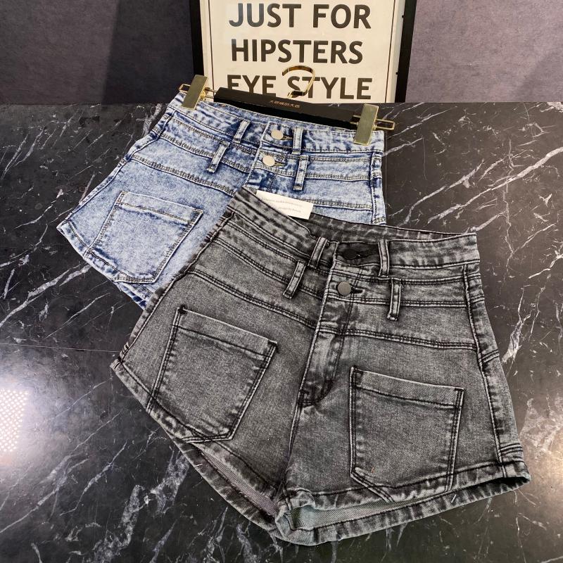 

2020 Summer Denim Shorts New Fashion Double Pocket Wash Elastic Slim High Waist Denim Shorts Hotpants, Blue