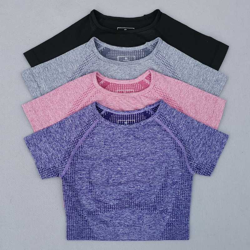 

New Vital Seamless Yoga Top Short Sleeve Workout Tops For Women Fitness Gym Crop Top Athletic Sport T shirt Women Sportswear, Black