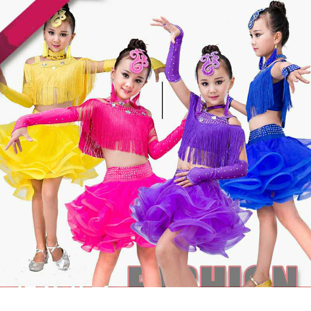 

Girls Latin dance new costumes children Latin dance Rumba Nice samba skirt costumes sequins tassel stage performance clothing