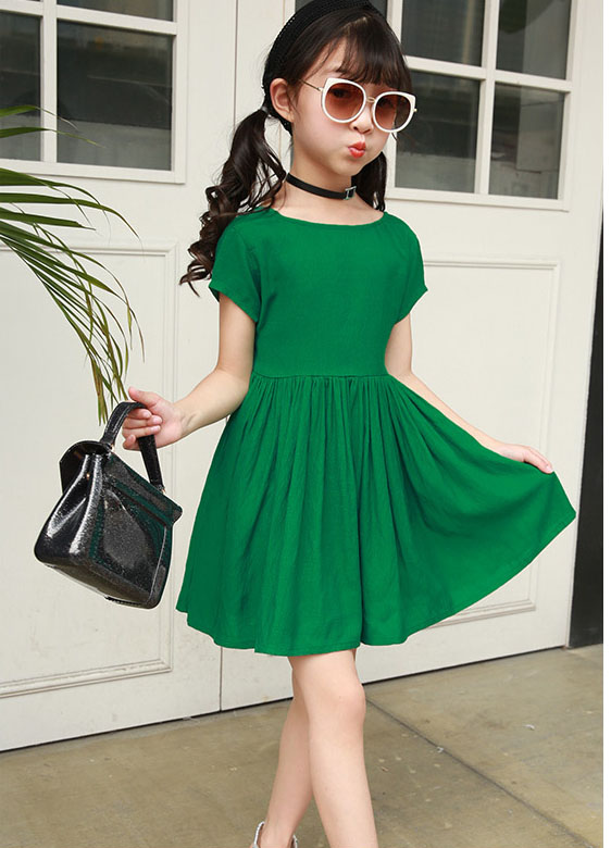 

summer children's clothing Amoi girls dress Solid color short sleeve cotton baby dress on both sides 2 4 5 6 7 8 years old, Red