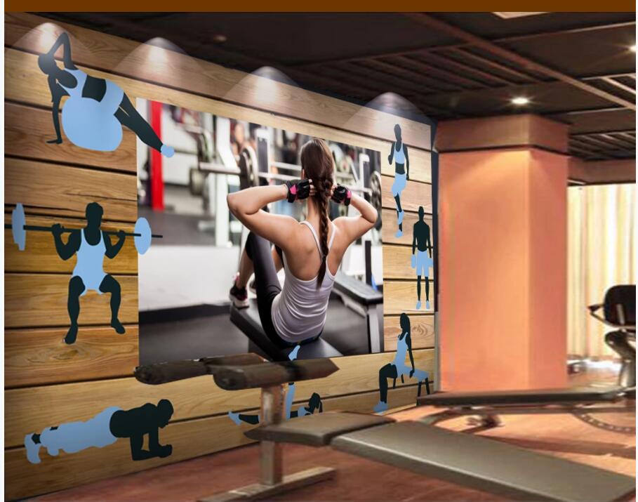 

WDBH 3d wallpaper custom photo Gym fitness beauty 3D wood grain living room home decor 3d wall murals wallpaper for walls 3 d, Non-woven