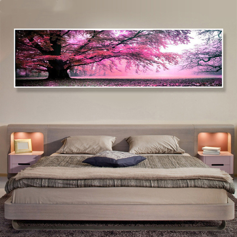 

Full round DIY Diamond Painting Cross Stitch Large Size Pink woods 3D Rhinestone Embroidery Purple Painting Tree Landscape AS10