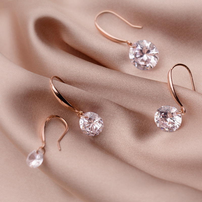 

925 Sterling Silver Fine Jewelry Round Crystal Zircon Earrings Hook Dangle Earrings Korea Fashion For Women Girls Jewelry Gift
