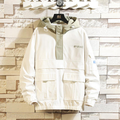 

Mens Brand Jackets Mens New Hip Hop Jacket Trendy Workwear Youth Hooded Multi-pocket Loose Coat Boy Solid Color Casual Jackets 2020 Hot Sale, White