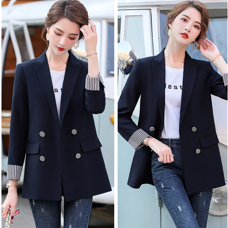 

Jackets for Women Blazer Spring Autumn Jacket Women Clothes 2020 Korean Plus size Trench Coat Female Outerwear Chaqueta Mujer, Blue-four buttons