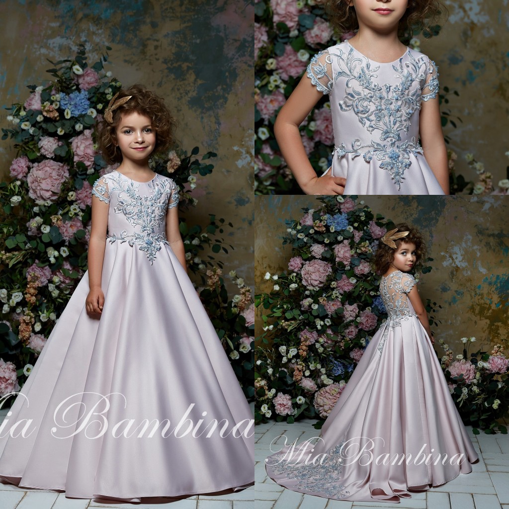 

A Line Flower Girls Dresses Jewel Neck Sleeveless Appliques Satin Girls Pageant Dresses Floor Length Girls Party Gowns, Grape