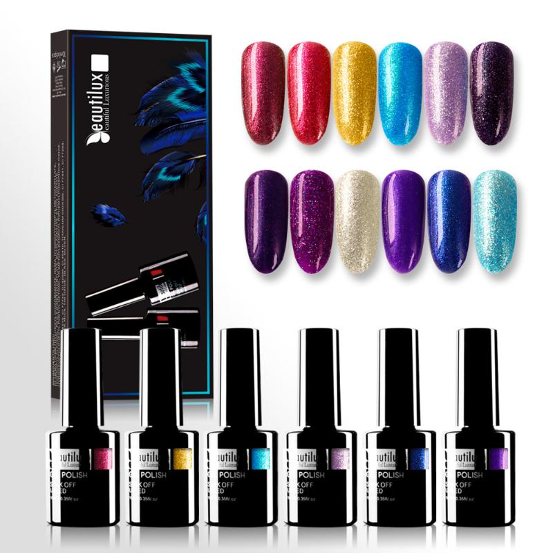 

Beautilux Nail Gel Polish Kit Winter Gloss Sparkling Nails Gel Varnish Set UV LED Permanent Nail Polish Lacquer 10ml 6pcs/lot, 145-150