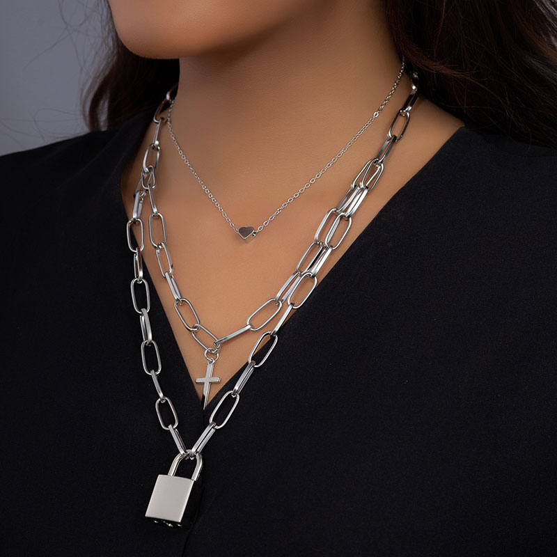 

Pendant Necklaces KMVEXO Padlock Heart Cross Women Grunge Aesthetic Girl Lock Chain Necklace Gothic Emo Festival Fashion Jewelry