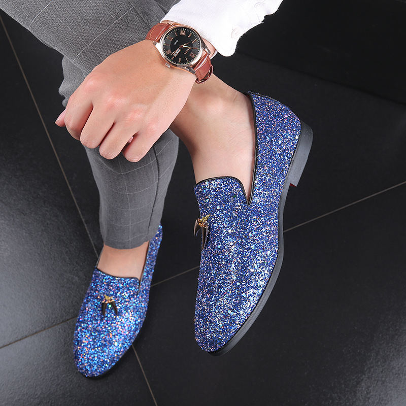 

Big Size 38-48 Men Loafers Flat Shining Doug Blue Dress Shoes Casual Pointed Toe Solid Color Slip-on Wedding Party Shoes, Black