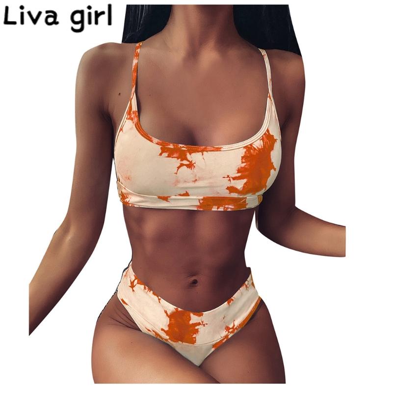 

Liva girl Sexy Pink Pattern Bikini Push Up Padded Swimsuit Bandeau Summer Monokini Plus size Bathing Suit Brazilian Biquini 2020