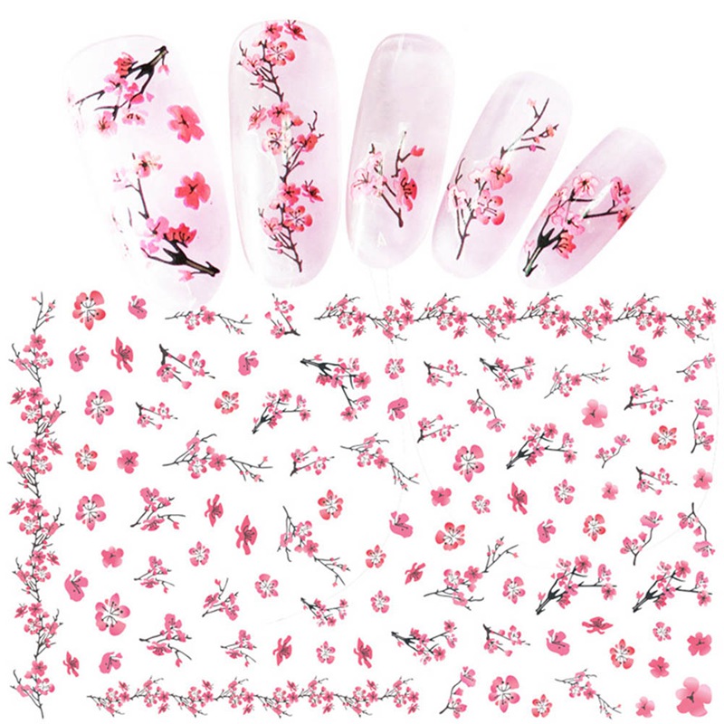 

New 1 Sheet Plum Blossom Peach Blossom Nail Sticker Nail Art Water Transfer Stickers Full Wraps Flowers Tips DIY