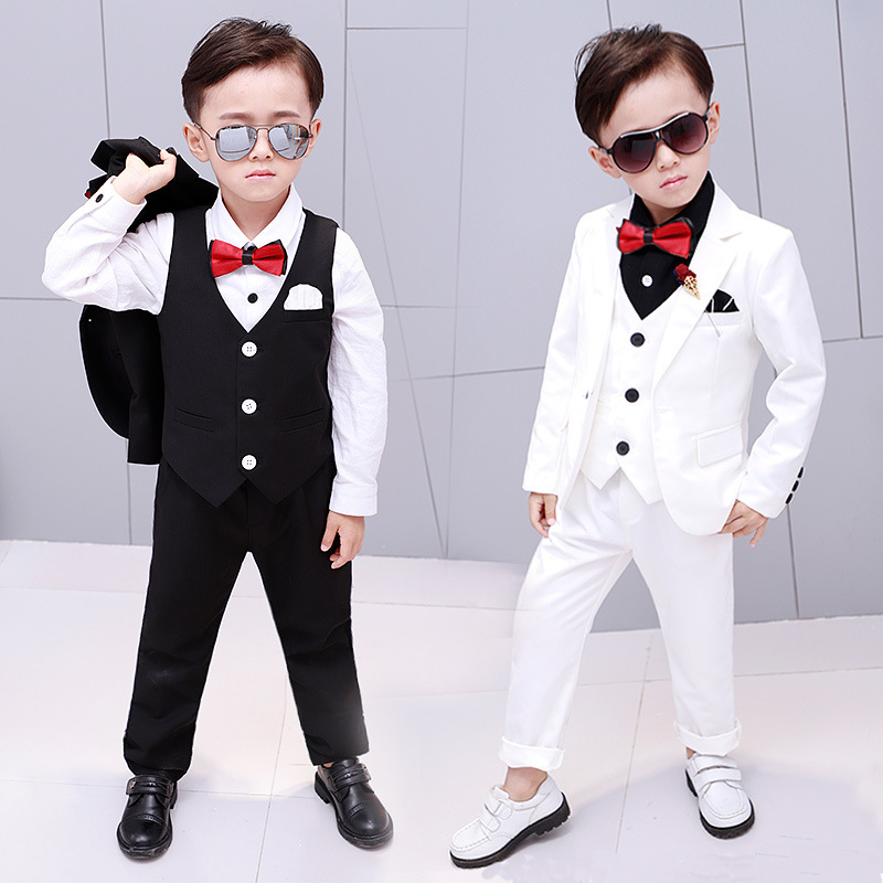 

Boys Formal Wedding Suit European Style Flower Boys Blazer Vest Pants Suit Gentle Children Floral Tuxedos Blazers