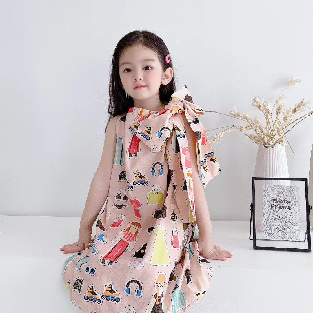 

Pink Dress baby girl summer Bow fashion cotton kids clothing toddler girl princess party dress, Red;yellow