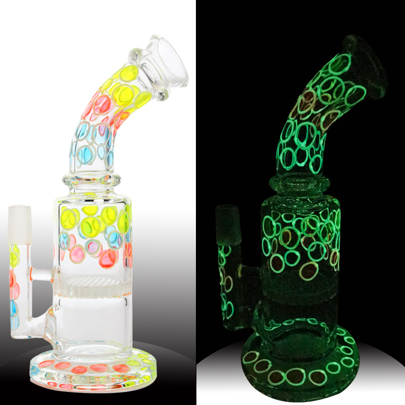 

Glow In The Dark Bong Uv Glass Material Glass Bongs Heady Smoking Ater Pipes Oil Rigs 18 Cm Tall Noctilucence Hookahs Safe Shipping