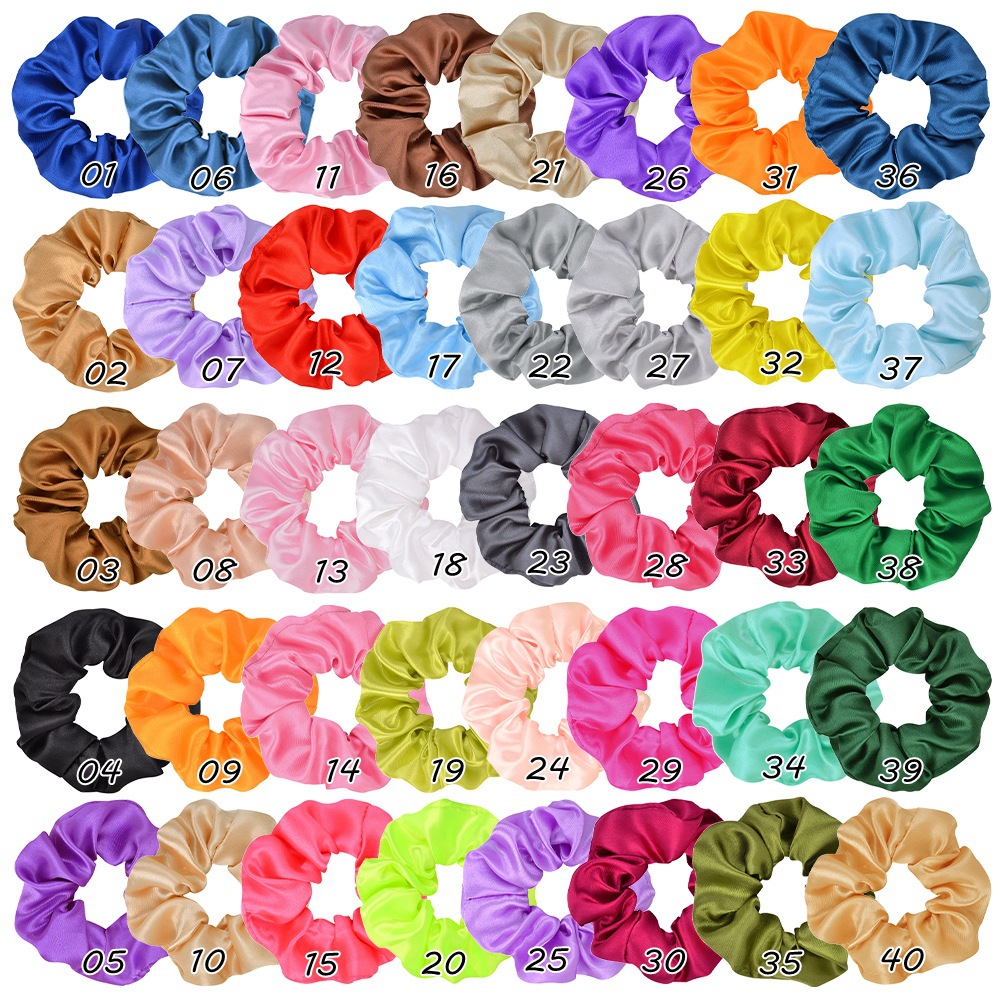 

40 Colors Scrunchies Women Solid Satin Hair Circle Girls Ponytail Holder Tie Hair Ring Stretchy Elastic Rope hairband Hair Accessories M1545, Randomly send