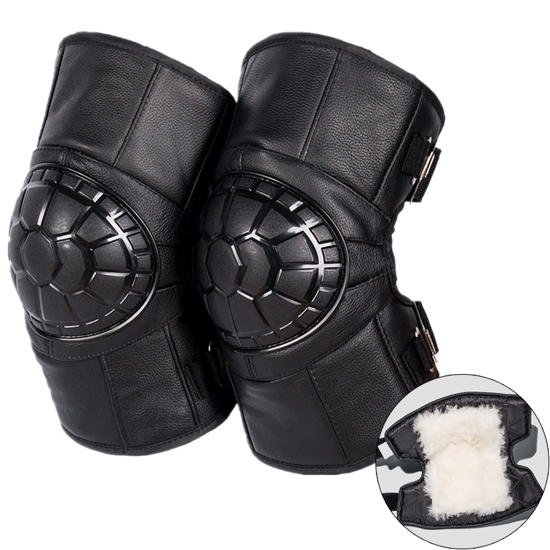 

PU Leather+Wool Lining Kneepad Winter Warm Motorcycle Knee Pads Waterproof Knee Protector Motocross Small PE Shell Pads