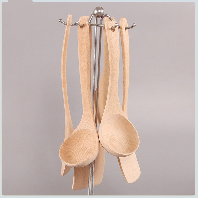 

Natural Japanese Style Large Long Handled Spoon Kids Spoon Wood Rice Soup Utensils Kitchen Accessories no paint