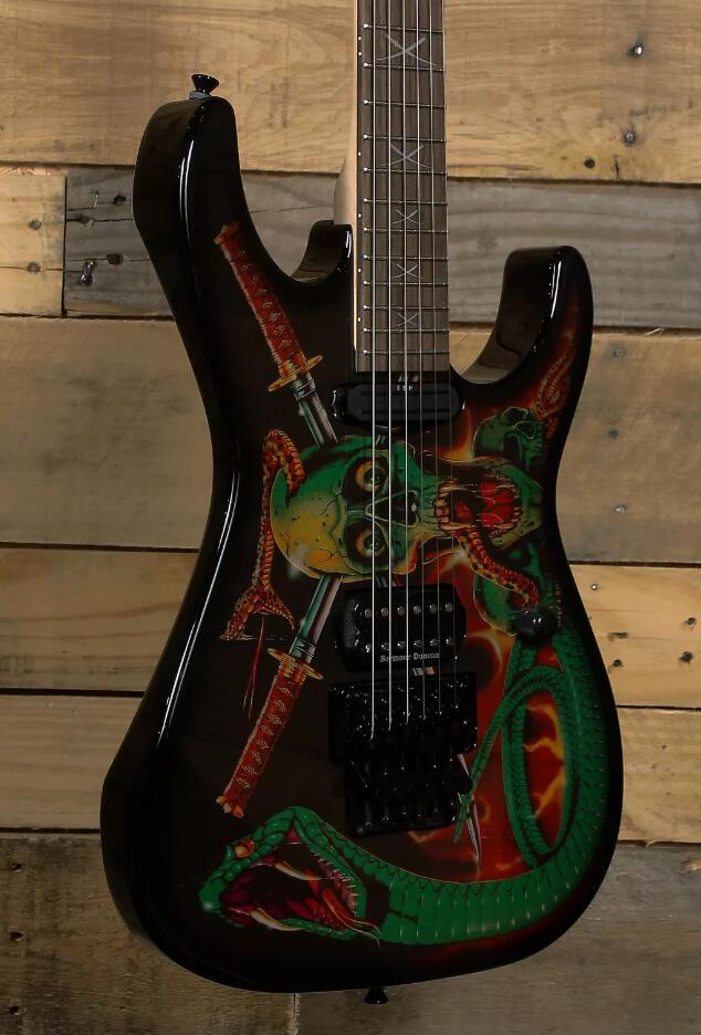 

Super Rare LTD Skulls & Snakes George Lynch Signature Electric Guitar Floyd Rose Tremolo Bridge, Locking Nut, Black Hardware, SH Pickups