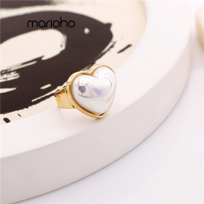 

Cluster Rings Baroque Marbe Heart-Shaped Adjustable Pearl Ring For Women Metal Geometric Finger Simple Statement Wedding Party Jewelry