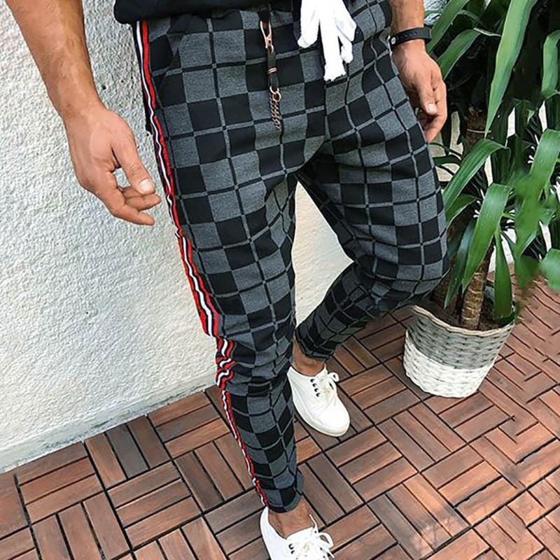 

harem pants men plus size Men Lattice Pencil Casual Plaid Drawstring Elastic Waist Long Pants Trousers#4, Black