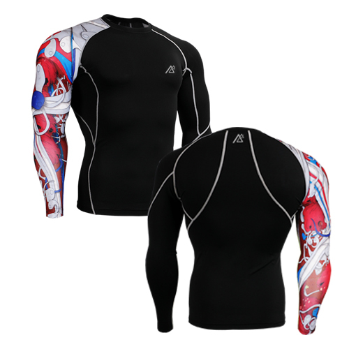 

Men` Single Sleeve Printed Best Cut Compression Base Layer Top Shirt Coolplus Ultralight Fitness Workout GYM Shirt, As pic