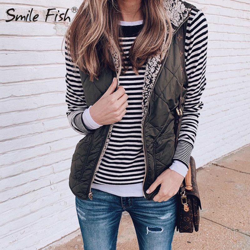 

Sleeveless Chaleco Streetwear Women Reversible Teddy Vests Outwear Vest Jacket Plush Mujer Autumn Winter Femme Coat Colete GV801, Black