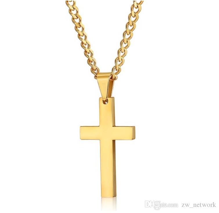 

Classic Mens Cross Pendant Necklace Christian Titanium Steel Single Link Chain men Necklace drops Statement Jewelry