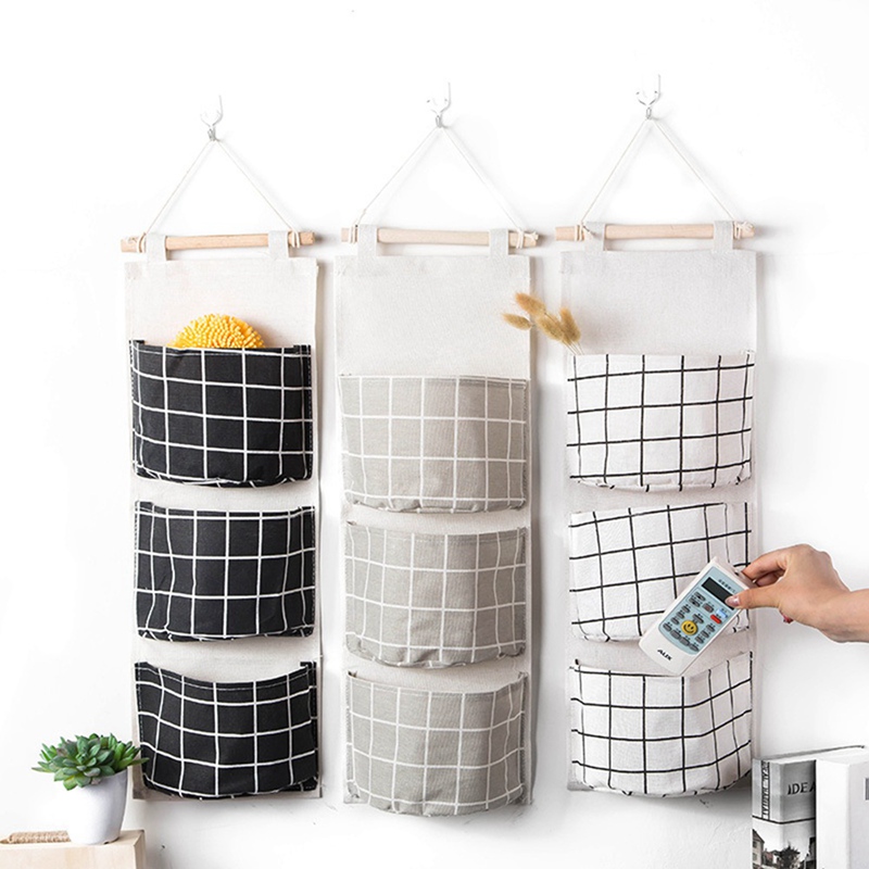 

Creative Multilayer 3 Pockets Sundries Storage Bag Kitchen Bathroom Hanging Organizers Linen Wall Door Wardrobe Hanging Bag, Gy