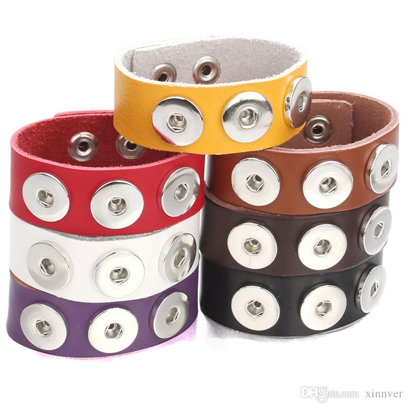 Noosa pulsera cuero tachuelas patterns Classic cuff Wrap sin Chunk plata
